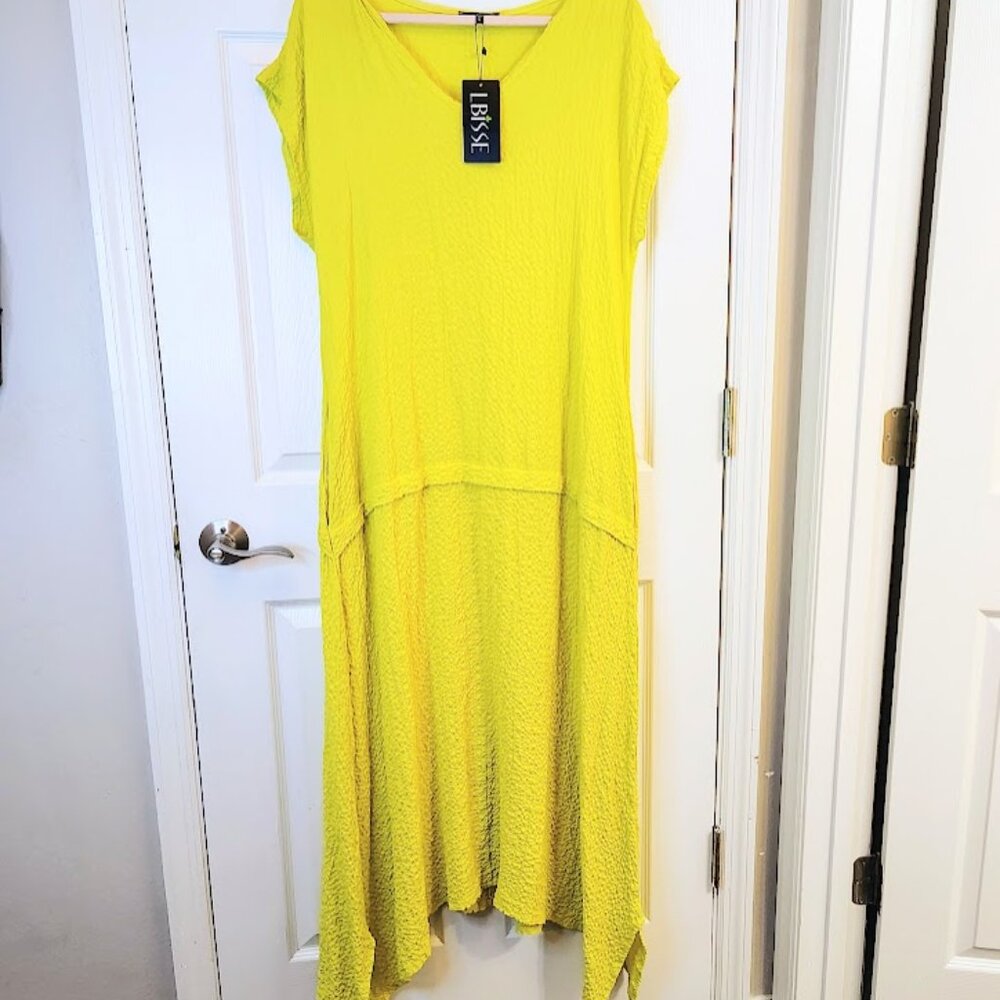 NEW LBISSE Maxi Dress Drop Waist Ankle-Length in Yellow Size XL Resort Vacation